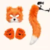 Accesorios de Cosplay de Halloween para Mujer, Linda Máscara de Gato, Guantes de Garra de Gato de Peluche, Accesorios de Cola de Zorro