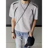 Gris Diseño Patchwork Deconstruido Manga Corta Verano para Hombre Niño Ropa Top Manga Media Streetwear Americano Camiseta de Hombro Recto