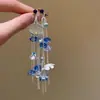 Pendientes de Mariposa de Resina Incrustada con Diamantes y Colgante de Gota de Agua, Ganchos de Oreja Modernos y Versátiles, Pendientes Personalizados Dulces de Nicho al por Mayor
