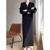 Estilo preguiçoso solto meio zip gola alta vestido de malha Outono e inverno feminino casaco interior base longa saia de malha