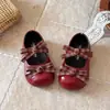 Sapatos de Couro com Laço para Meninas de 3-6 Anos Estilo Primavera/Outono Estilo Escolar Sapatos de Princesa Mary Janes Vermelhos Sapatos Individuais para Apresentação Infantil