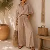 Amazon Otoño 2026 Nuevo Conjunto de Dos Piezas a Rayas de Moda con Pantalones Sueltos para Mujer de Manga Larga