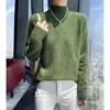 Suéter casual de cachemira estilo coreano de siete puntos grueso con hilo floral, cuello medio alto, holgado, suave, de manga larga para mujer, capa base de lana