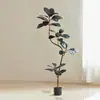 Árbol de Goma Black Diamond Planta Verde Artificial Decoración de Sala de Estar de Lujo de Gama Alta Planta Falsa Biónica Grande de Pie Estilo Wabi-Sabi