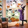 Acuarela Dibujos Animados Halloween Gato Negro Fantasma Adhesivo Estático para Ventana Calabaza Camión Araña Tienda Ventana Sin Adhesivo Vidrio