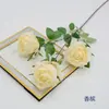 Rosa de borda queimada de 3 cabeças, ramo único, rosa simulada de borda tostada, flor para mesa de jantar de hotel, flor para mesa de conferência, decoração floral para sala de estar