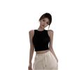 Chicas Calientes Espalda Hueca Sin Espalda Chaleco en Forma de I Camiseta Base Negra Ajustada sin Mangas de Verano para Mujer Ropa Exterior Top Corto Interior