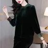 Camisa de Veludo Feminina 2024 Outono Nova Camisa Bordada com Gola Alta para Mães de Meia-Idade com Estilo Elegante