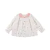 Wulibu-1 2026 Otoño Nueva Moda Linda Camisa de Manga Larga para Niñas con Estampado Completo y Cuello de Solapa de Color Contrastante