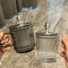 Taza de Agua de Lujo Ligero Verano para Mujer con Sentido de Alta Gama Taza de Vidrio Taza de Café para el Hogar Taza con Tubo de Succión con Tapa Taza de Pareja para Niños