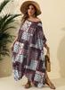 Vestido de Mujer Talla Grande Europeo y Americano Transfronterizo Estilo Étnico Estampado Blusa Holgada Vacaciones en la Playa Abertura Trapeador Largo