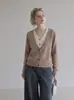 Nuevo suéter de punto patchwork con cuello en V, top de manga larga ajustado para mujer otoño/invierno