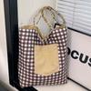 Bolsa de Lona a Cuadros Doble Cara Estilo Americano para Mujer, Bolso Tote para Viajar, Bolso de Mano Retro de Color Contrastante, Nuevo Bolso Familiar de Primavera