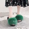 Pantuflas de Piel de Zorro Conjunto de Mujer Verano Popular en Internet Sandalias Planas de Piel Ins Pantuflas de Suela Suave Moda Europea y Americana