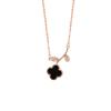 Collar de plata de ley 925 con trébol de cuatro hojas de la suerte para mujer, cadena de clavícula con flor de ónix negro y colgante de pétalos.
