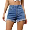 Shorts de mezclilla de verano nuevos, transfronterizos de Amazon, europeos y americanos, shorts de mezclilla versátiles de cintura alta, color liso, con dobladillo enrollado, para mujer