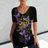 Camiseta de cuello en V directa de fábrica para mujer, top de manga corta de verano, ropa con patrón de flores Harajuku, camiseta linda casual