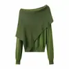 Moda Femenina 2026 Estilo Francés Transfronterizo Suéter de Punto Falso Dos Piezas Cuello Chal Irregular Manga Larga Cintura Corta Ceñida