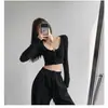 Top Cropped Sexy para Mulheres, Camiseta de Manga Longa, Nova Coleção Primavera/Outono 2026, Cor Sólida, Slim Fit, Cardigan, Top Curto