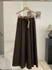 KEKEZOON Estilo Coreano Color Sólido Caída Casual Pantalón Falda Pierna Ancha Mujer Cintura Alta Adelgazante Pantalón Largo con Cinturón Moderno 9115