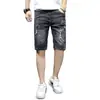Pantalones Cortos de Mezclilla Elásticos Finos de Verano Rasgados Ajustados Rectos Juveniles de Longitud Media Casuales para Hombre