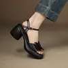 Zapatos de Princesa Dulce con Lazo Abierto Hebilla Sandalias Casuales de Suela Gruesa Tacones Altos Gruesos 33-43 Zapatos de Exportación
