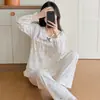 Pijama de otoño nuevo transfronterizo, jersey de doble largo con escote en V de encaje, estilo dulce de princesa para casa, tejido elástico, imitación de algodón