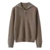 Suéter de cachemira para mujer de otoño e invierno, suéter de cuello alto con media cremallera, tejido de punto holgado, suéter grueso de lana, top versátil