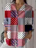 Amazon Aliexpress Y2 Camisa Cardigan de Manga Larga con Estampado de Bandera del Día de la Independencia Europea y Americana de Venta Caliente para Mujer