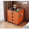 Mesita de noche inteligente con carga inalámbrica mesita de noche simple de lujo ligero gabinete de mesita de noche de cuero con cerradura de huellas dactilares audio multifuncional