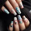 Natal Azul Comprimento Médio Europeu Quadrado Lindo Adesivos de Arte para Unhas Natal Boneco de Neve Padrão Listrado Adesivos para Unhas Postiças