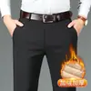 Pantalones casuales para hombre de otoño e invierno, con forro polar, gruesos, de cintura alta, pierna recta, adecuados para hombres de mediana edad y mayores, ropa de negocios y para mantenerse abrigado