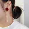 Pendientes Largos de Terciopelo Rojo de Año Nuevo para Mujer 2025 Estilo Caliente Pendientes Versátiles Compromiso Boda Accesorios de Año Nuevo