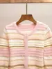 Cardigan de Tricô Pelúcia Versátil com Listras Contrastantes Doce e Pequeno Perfume, Novo para Outono e Inverno, Feminino, Elegante, de Shenzhen Nanyou