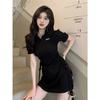Dulce y Picante Ajustado Polo de Manga Corta Abotonado Vestido de Moda de Manga Corta para Mujer Primavera y Verano Nuevo Look Adelgazante de Cintura Falda Corta para Mujer