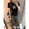 2025 Nuevo Universidad Pura Pasión Atractiva Retro Americano Estampado de Leopardo Estampado de Estrellas Camiseta de Manga Corta Verano para Mujer Top Corto