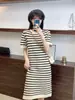 Vestido Xuemeifu para grávidas 2024 Verão novo estilo coreano moderno design vazado saia de tricô solta que afina
