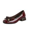 Zhr Calzado Plano Casual con Costuras de Contraste y Lazo Estilo Retro Francés Zapatos Pequeños de Cuero Tacones Altos Mujer Nuevo Otoño 2023
