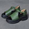 Sandálias de Couro Bovino de Primeira Camada Enroladas à Mão com Velcro Plataforma Grossa Ultra-Leves Sandálias Genuínas para Verão Sandálias Plataforma Vazadas Femininas