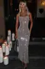 Nuevo Vestido de Tirantes con Lentejuelas Transfronterizo 2025, Nuevo Elegante Vestido de Noche Ceñido a la Cintura Otoño/Invierno, Vestido Largo Bodycon