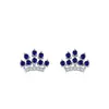 Brincos de Coroa em Prata de Lei S925 Micro-Incravados com Zircônia Azul para Mulheres, Brincos de Safira Elegantes e Luxuosos