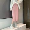 Otoño e invierno Nuevo tejido de punto abertura falda midi cadera para mujer estilo coreano color sólido moda recta cintura alta falda adelgazante