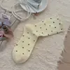 Auricularius Calcetines de Rizo de Punto de Onda de Borde para Mujer Calcetines de Media Caña Calcetines de Algodón de Moda Calcetín de Ballet Japonés Fino de Verano