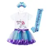 Nueva Falda Tutú Arcoíris de Dibujos Animados Europeos y Americanos Nuevo Traje de Falda para Niños Camiseta de Algodón Más Accesorios de Malla