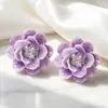 Pinzas para orejas de flor acrílica estilo europeo y americano sin perforar, de moda y exageradas, hechas a mano, pendientes dulces y elegantes