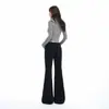 Colección nueva otoño/invierno 2026 transfronteriza: Pantalones acampanados negros largos para mujer, estilo americano, minimalistas, de tiro medio, ligeramente elásticos, que no se pegan.