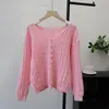 Cardigan de Punto Nuevo Estilo Otoño Temprano 2025 Diseño Calado Delgado Suave Cera Dulce Estilo Coreano Chaqueta Suéter Holgada para Mujer
