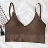 Camisola deportiva tipo tubo con espalda en U grande, sin costuras, con hilo envolvente, sin aro de acero y base con almohadilla para el pecho, para mujer