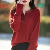 Cross2026 Otoño Nuevo Cárdigan de Punto con Cuello Redondo para Mujer Escote Adornado con Pedrería Suéter Holgado de Manga Larga Abrigo Holgado