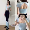 Top deportivo corto de cuello cuadrado, sin espalda, para mujer, ajuste slim de verano, prenda exterior para yoga, transpirable, cómodo, capa base versátil